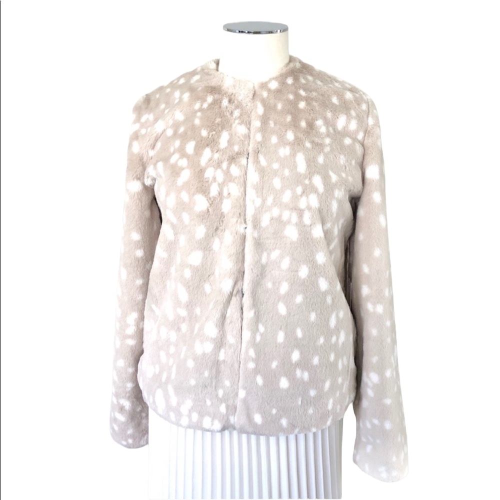 RACHEL PARCELL Animal Print Faux Fur Coat Jacket Cream Tan Sz S - Picture 5 of 13